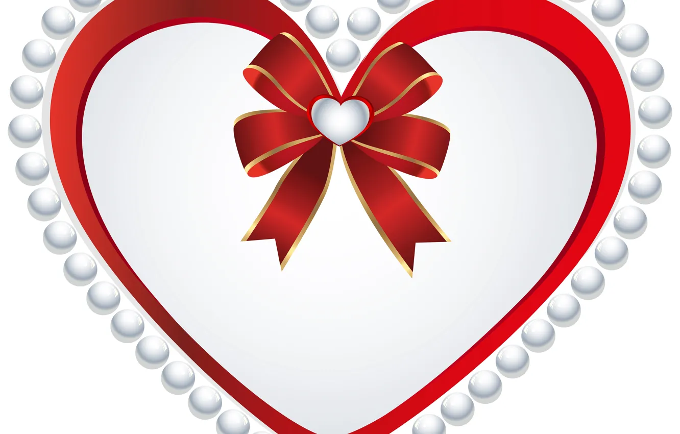 Photo wallpaper love, heart, bow, Valentine's Day, pearls