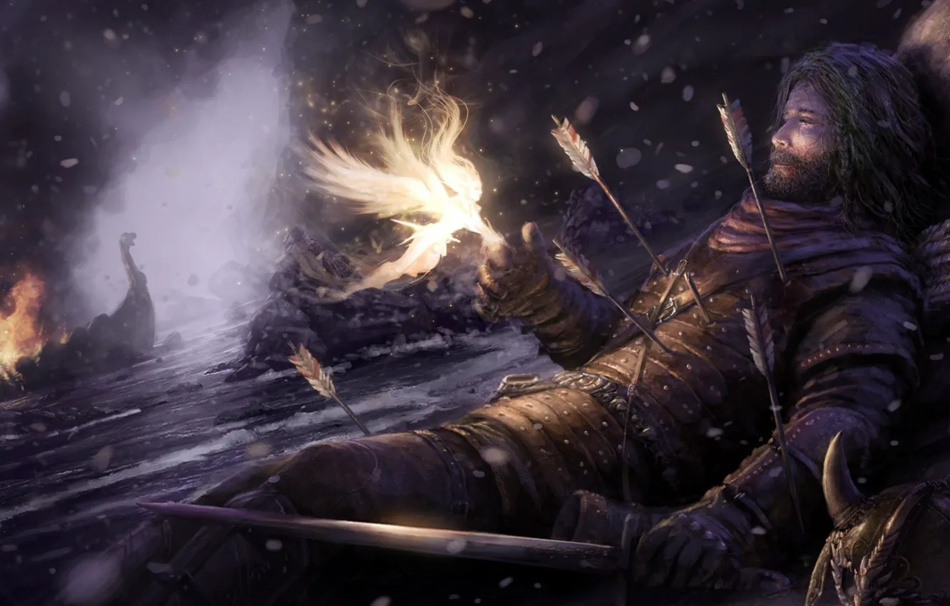 Photo wallpaper sword, warrior, The Vikings, Drakkar, Walhalla