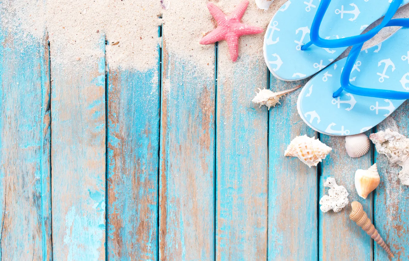 Photo wallpaper sand, beach, stars, shell, summer, beach, wood, sand