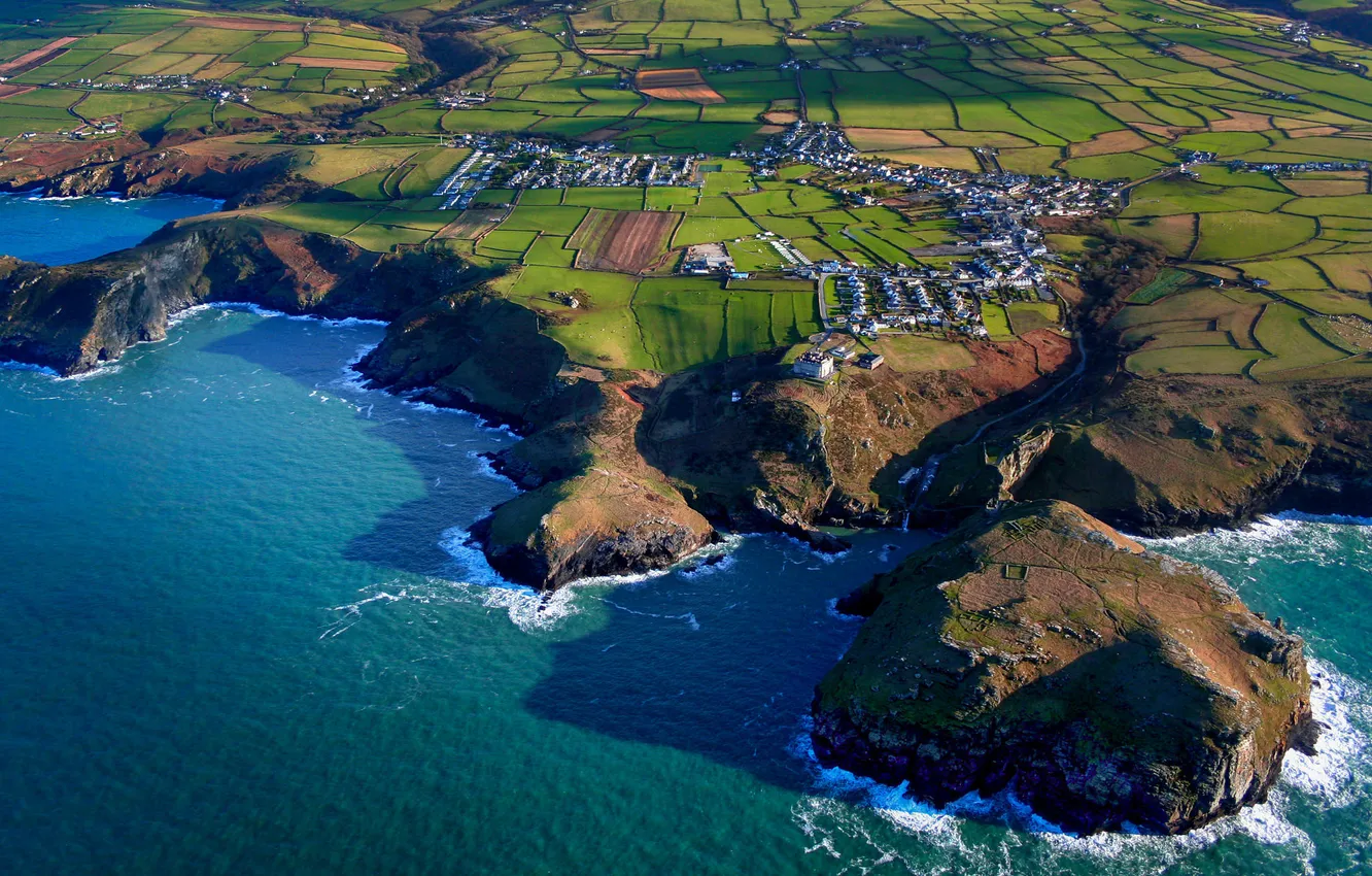 Photo wallpaper sea, field, England, home, Cornwall, Tintagel