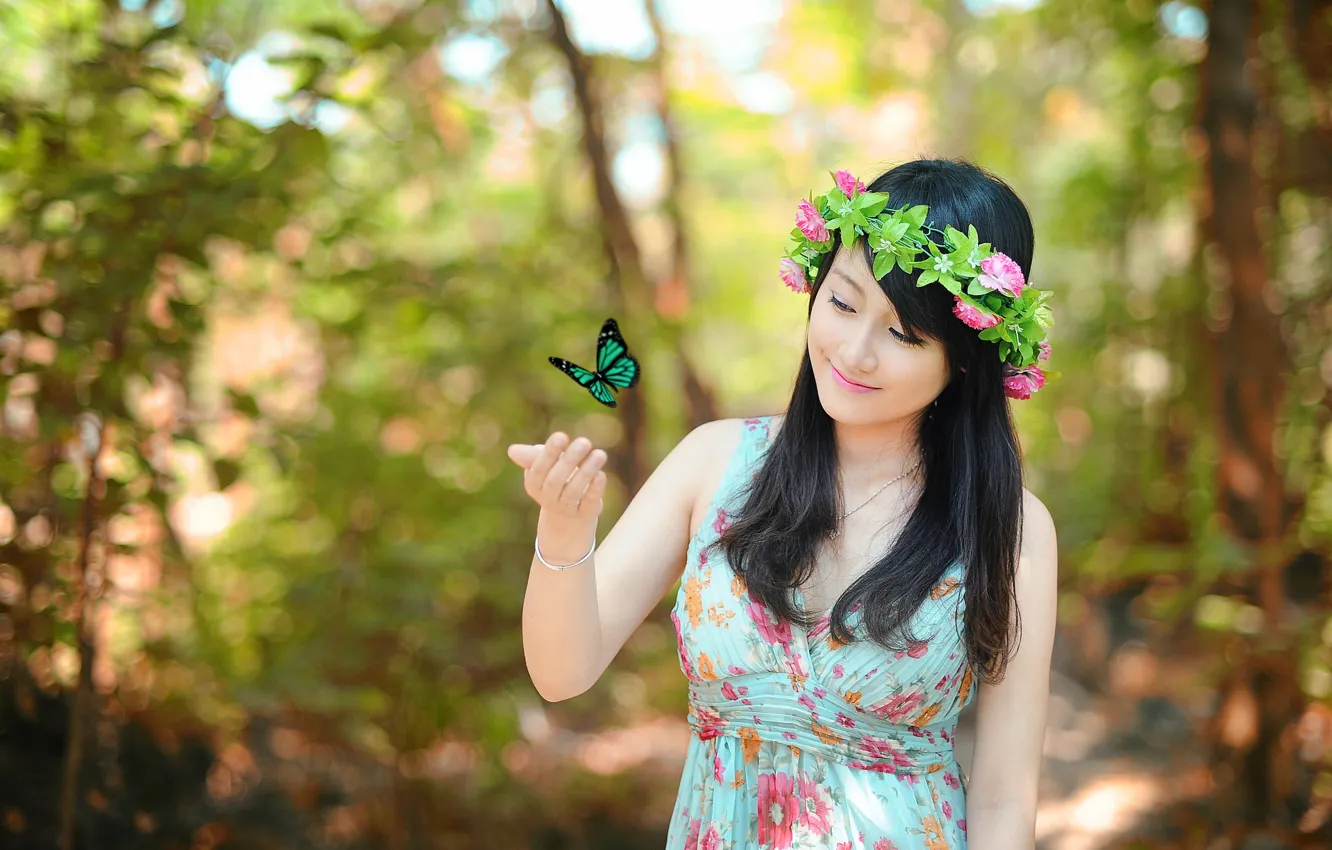 Photo wallpaper girl, mood, butterfly
