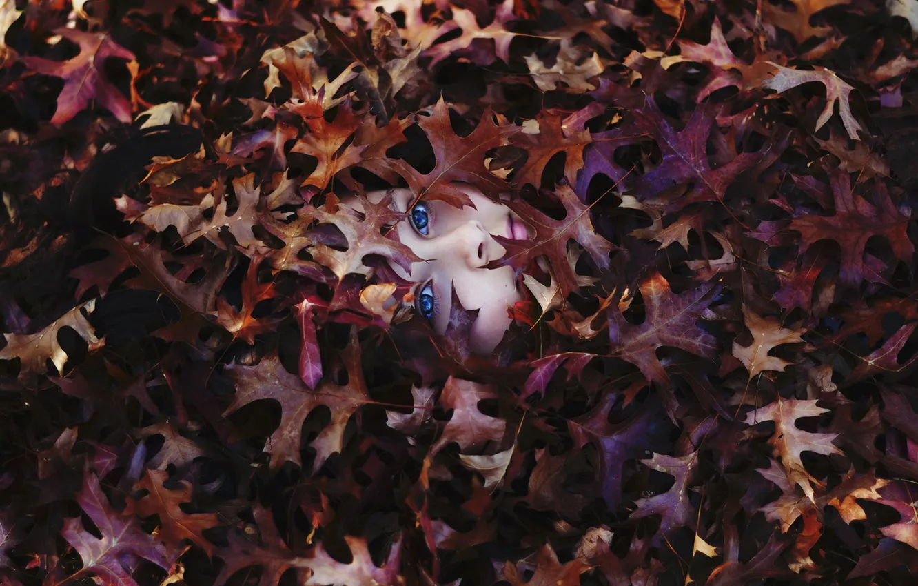 Photo wallpaper autumn, leaves, girl