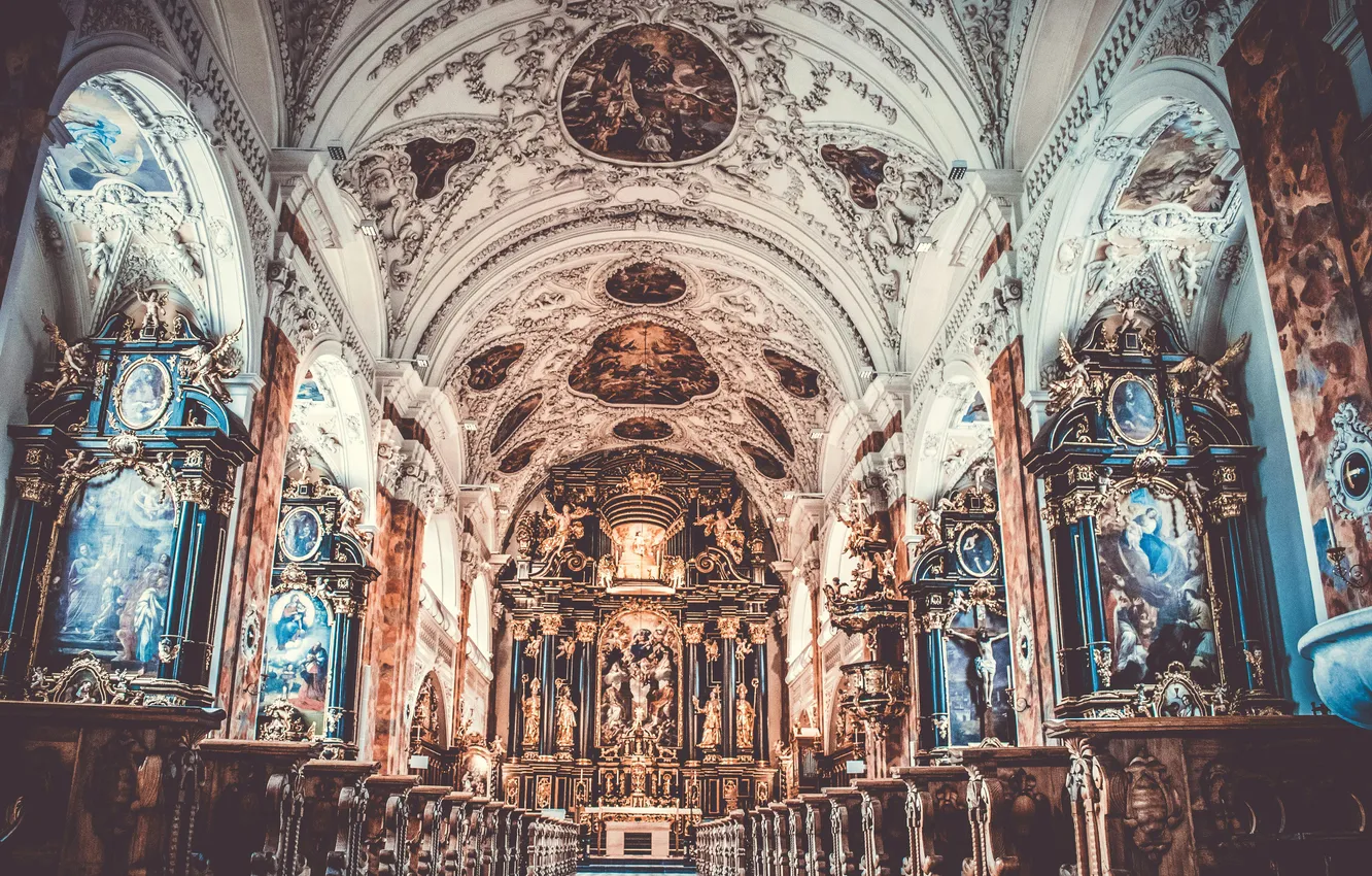 Photo wallpaper interior, religion, cathedral, view, interior, Christian, Christianity, Religious