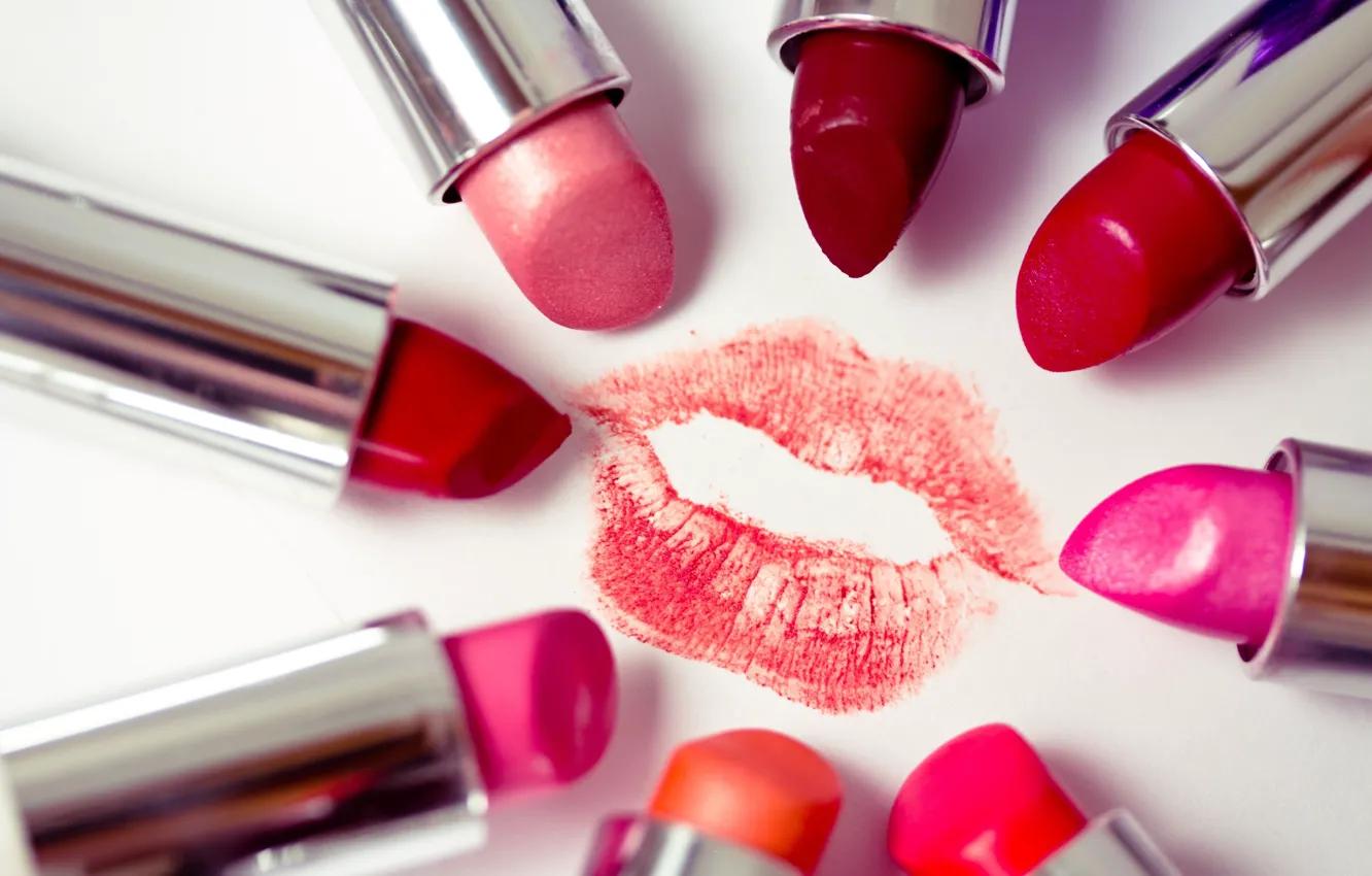 Photo wallpaper RED, COLOR, LIPS, PINK, TRAIL, IMPRINT, SCARLET, COSMETICS