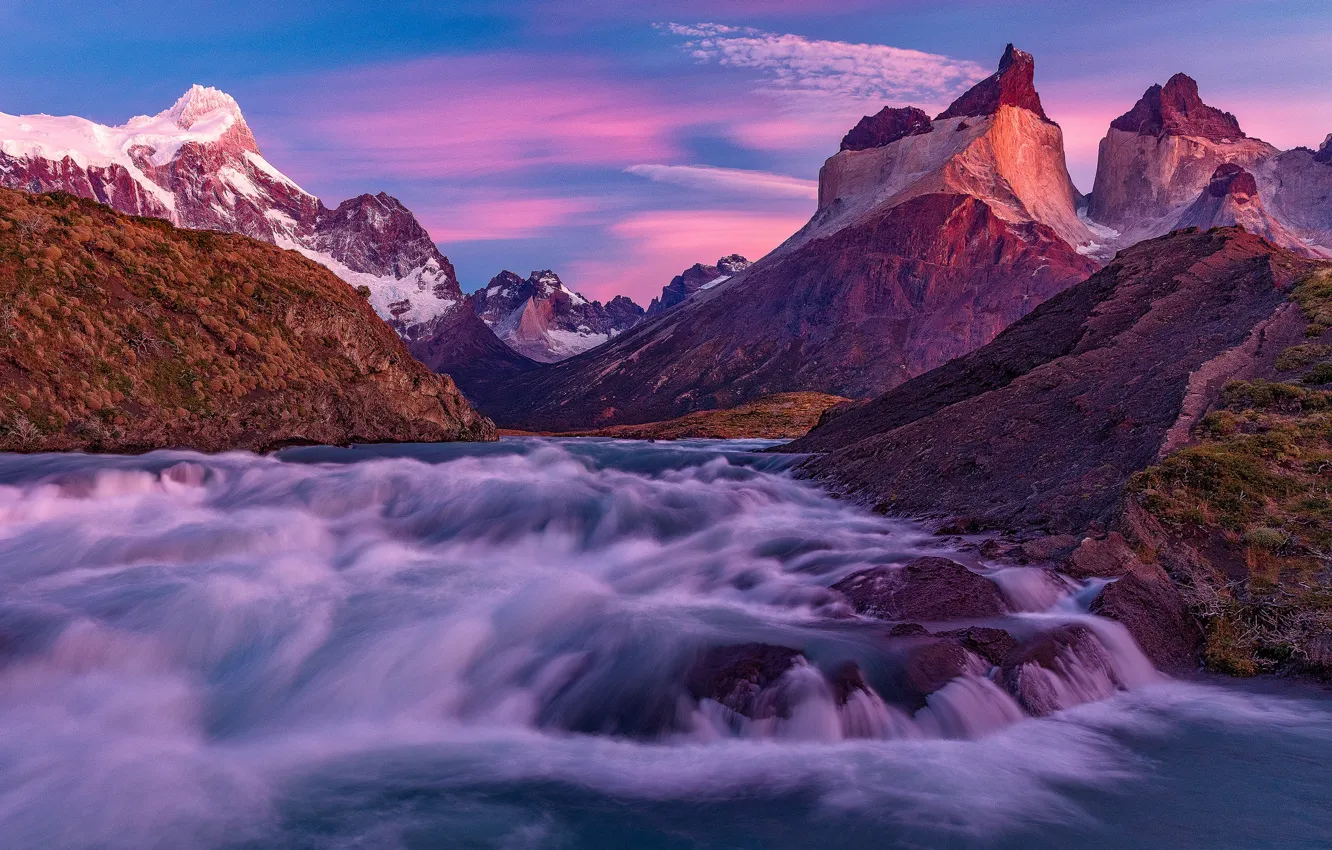 Photo wallpaper mountains, river, stream, Chile, Magallanes