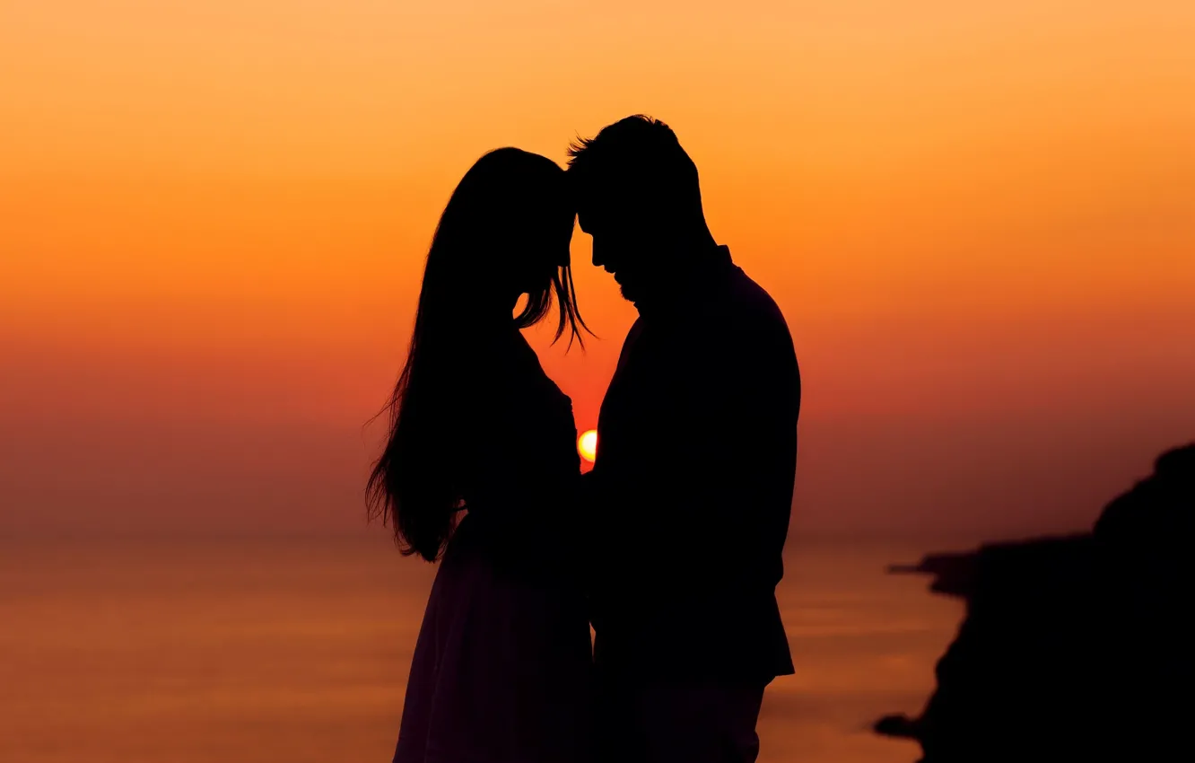 Photo wallpaper girl, the sun, love, sunset, background, mood, widescreen, Wallpaper