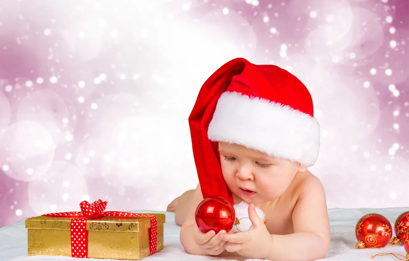 Photo wallpaper winter, hat, toys, child, gifts, New year, Christmas, winter