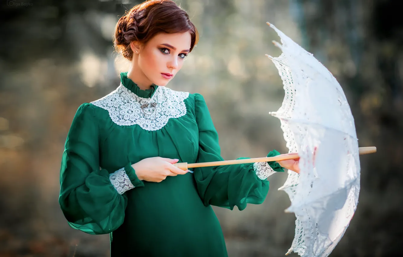 Photo wallpaper look, girl, photo, model, umbrella, dress, hairstyle, beautiful