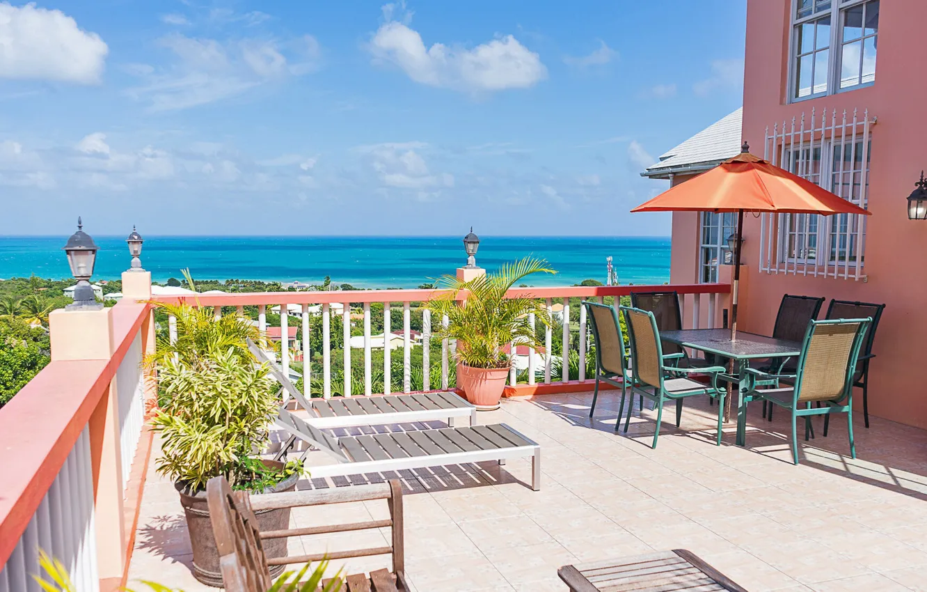 Photo wallpaper home, architecture, sea view, terrace, Caribbean Islands, panoramic views of the Caribbean Sea, Cedar Valley …