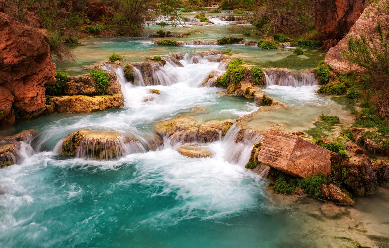Photo wallpaper nature, river, waterfall, canyon, AZ
