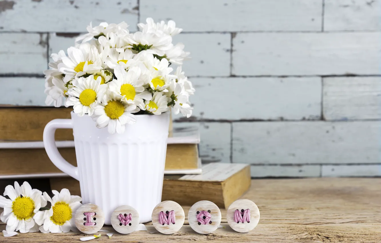 Photo wallpaper flowers, chamomile, mug, flowers, romantic, mug, camomile