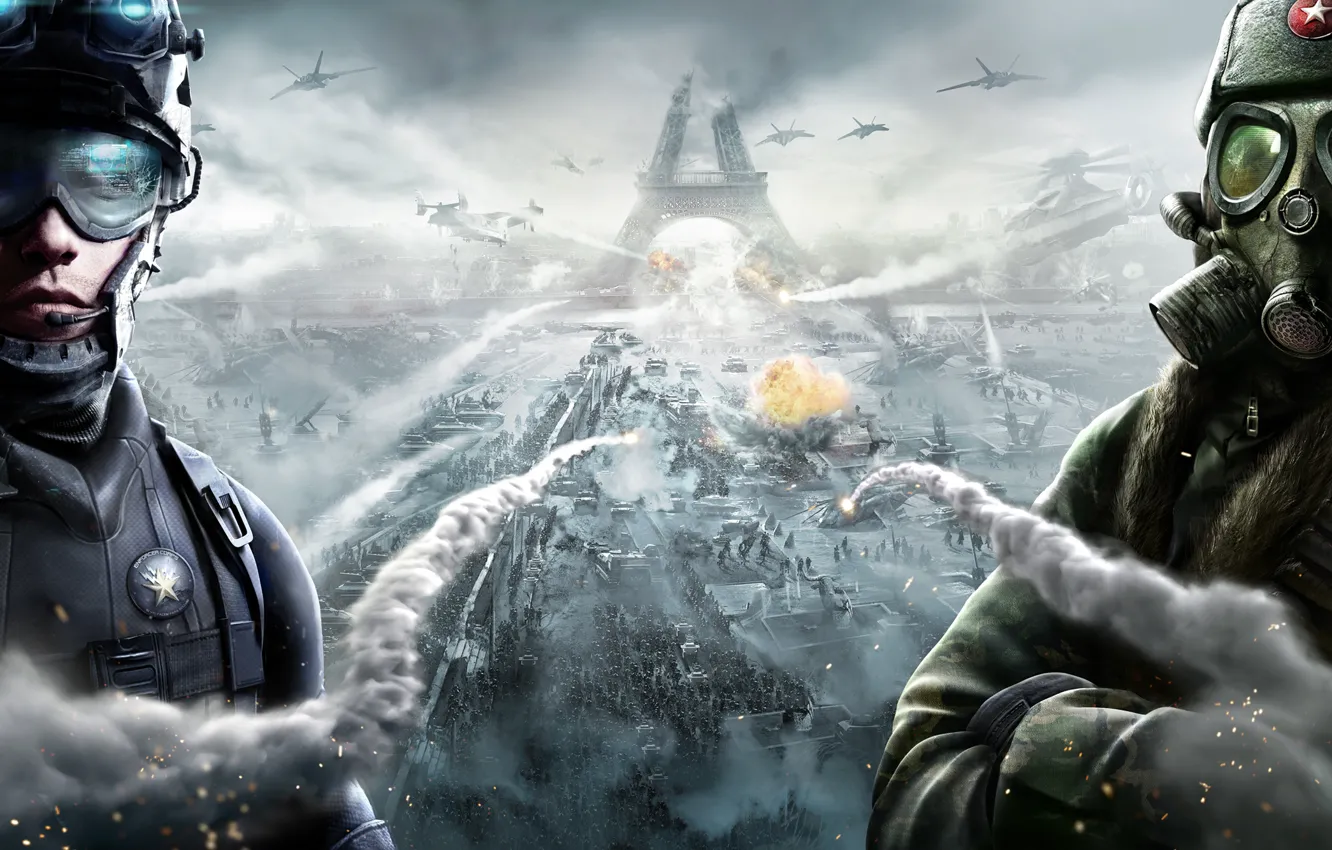 Photo wallpaper the sky, the explosion, lights, war, smoke, army, rocket, glasses