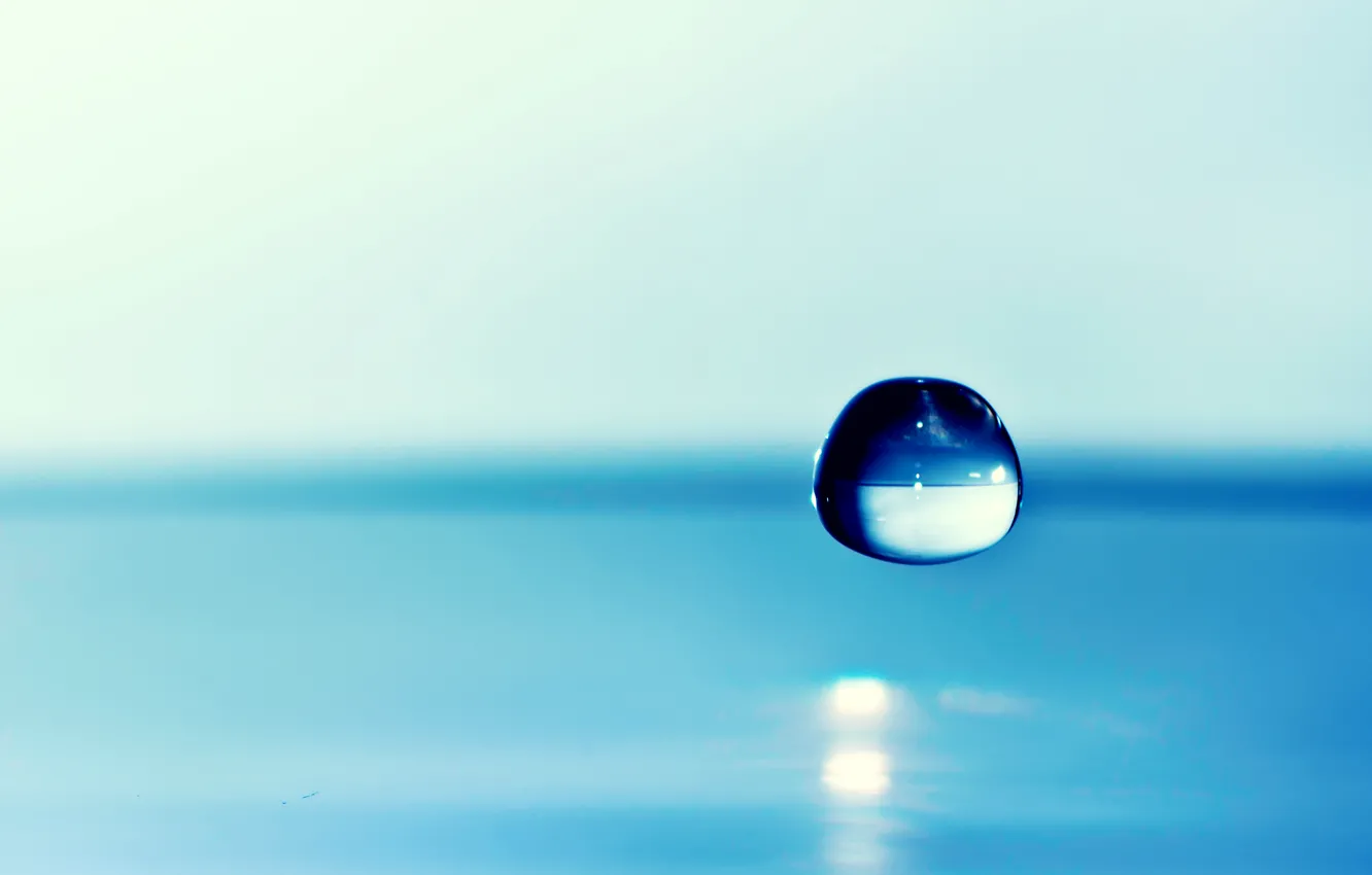 Photo wallpaper water, background, drop, focus, blue