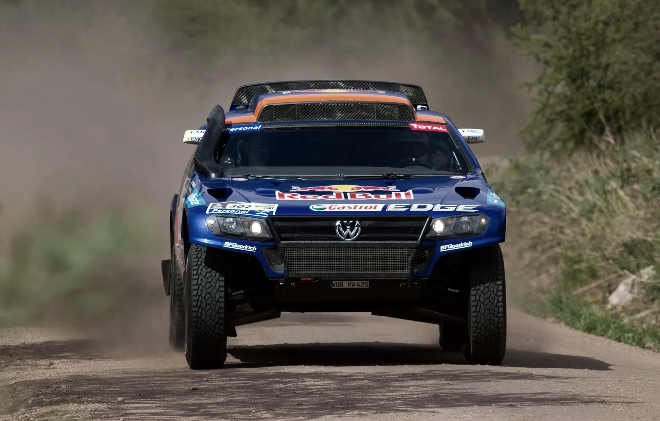 Photo wallpaper Blue, Sport, Volkswagen, Race, The hood, rally, Touareg, Rally