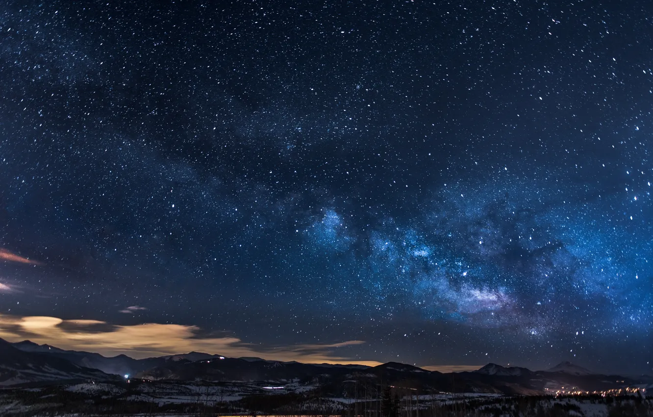 Photo wallpaper clouds, landscape, mountains, night, nature, horizon, the milky way, landscape