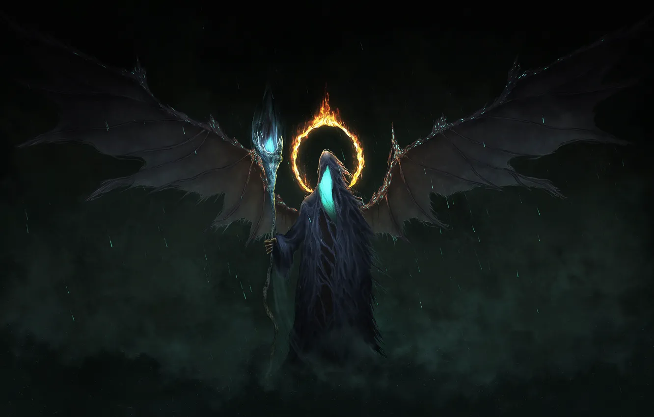 Photo wallpaper wings, being, the demon, demon, staff, horror, horror, fantasy