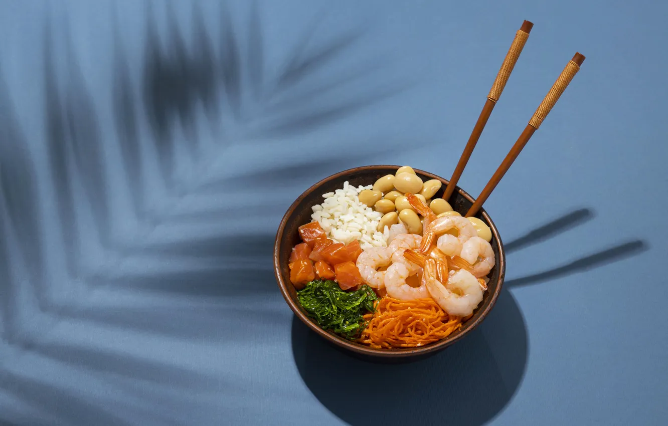 Photo wallpaper bowl, Hawaiian, arrangement, poke