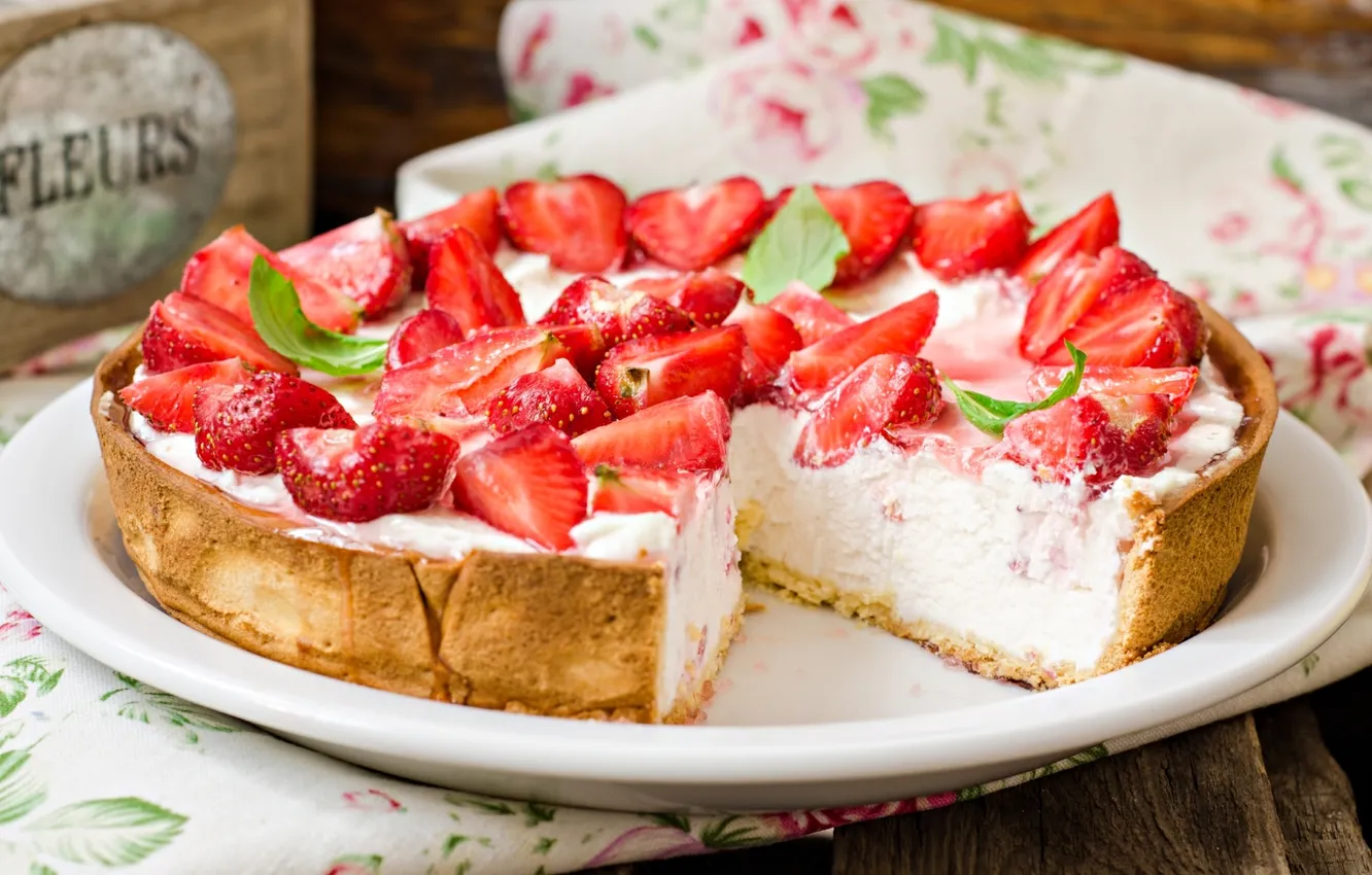 Photo wallpaper strawberry, dessert, cheesecake