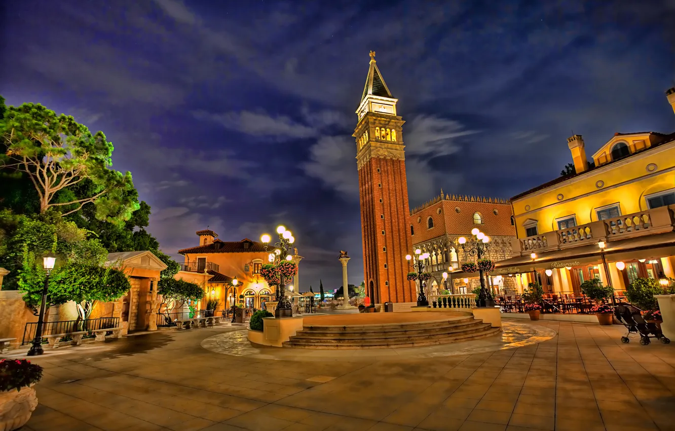 Photo wallpaper light, night, Park, tower, FL, lights, Italy, Venice