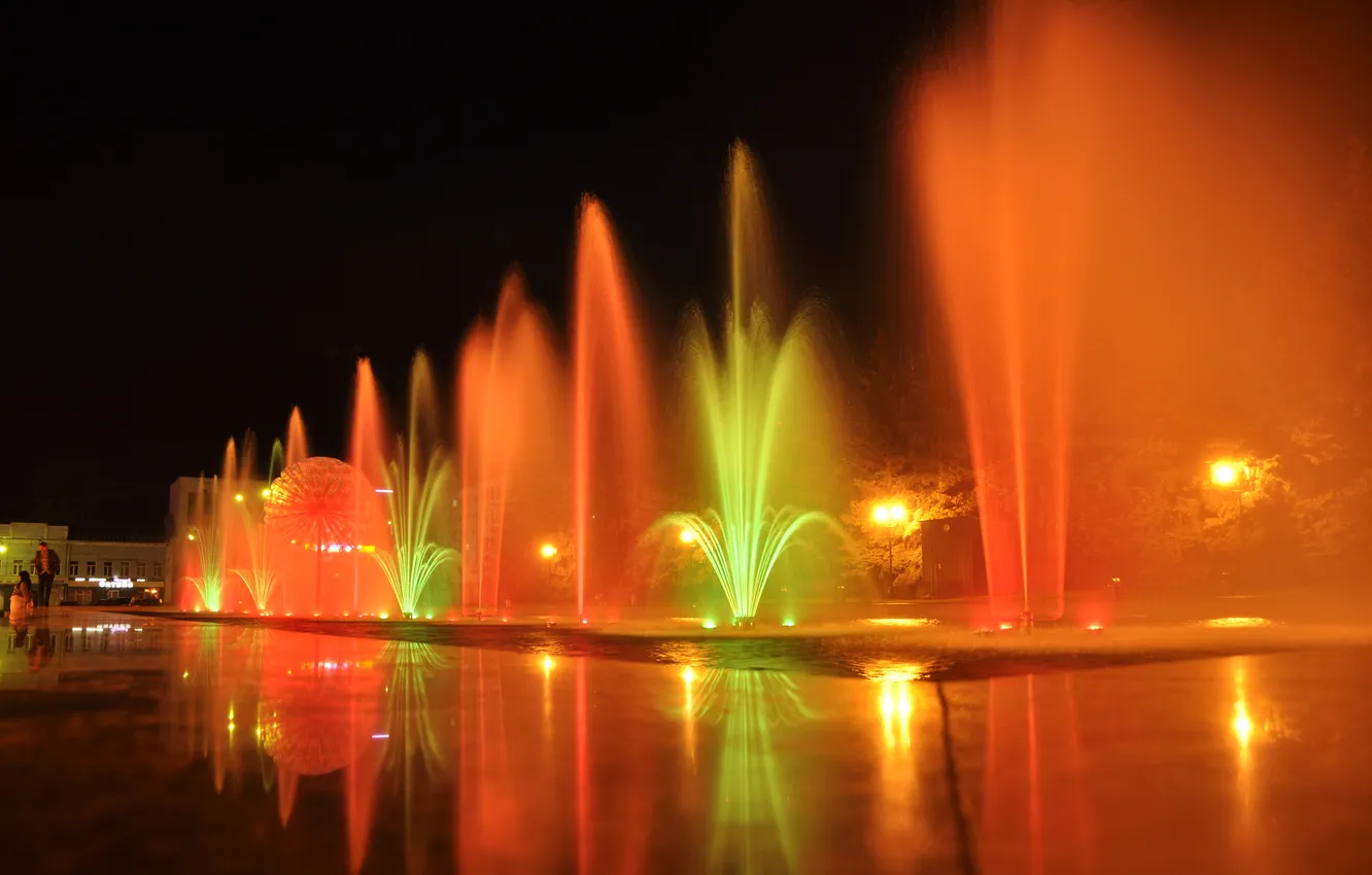 Photo wallpaper water, color, lights, fountain
