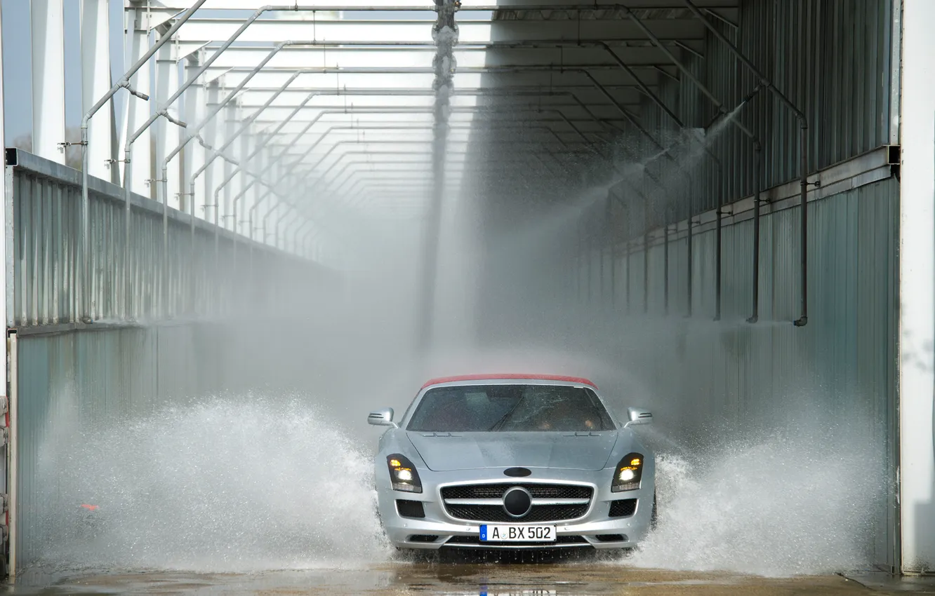 Photo wallpaper Roadster, Mercedes-Benz, 2011, AMG, SLS, R197, washing test