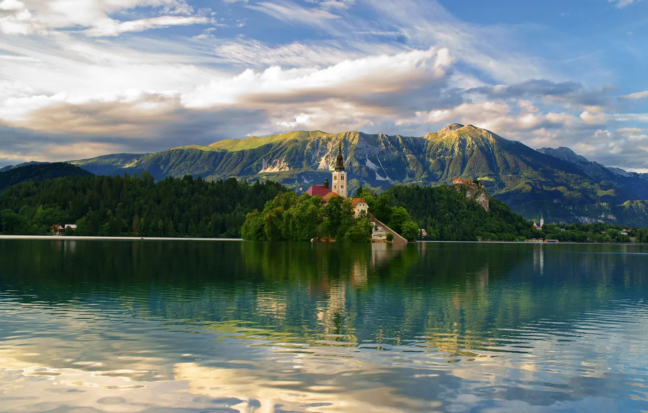 Photo wallpaper forest, mountains, nature, lake, castle