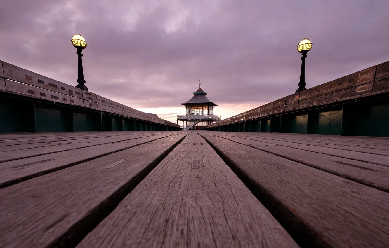 Photo wallpaper the sky, sunset, Clevedon Pier