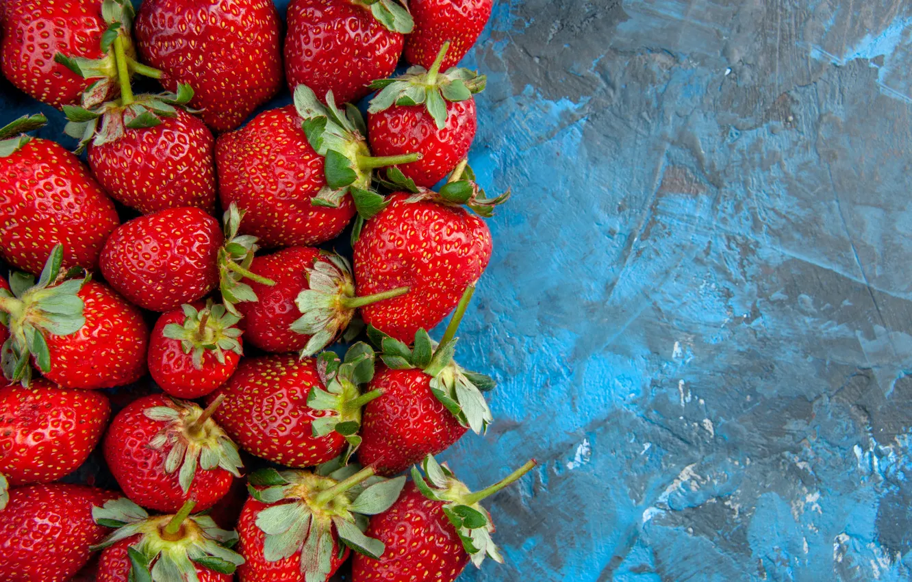 Photo wallpaper berries, strawberry, blue background