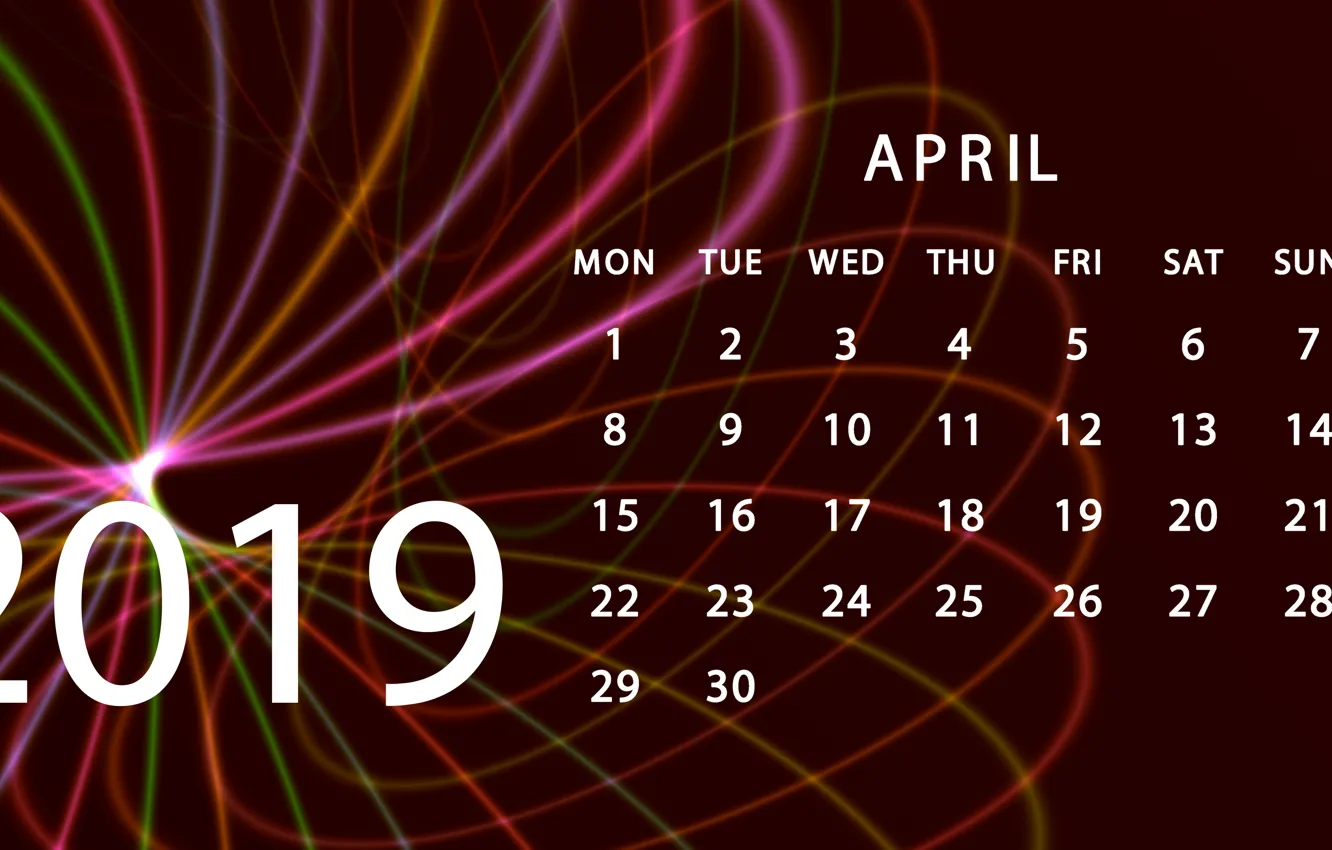 Photo wallpaper calendar, April, 2019