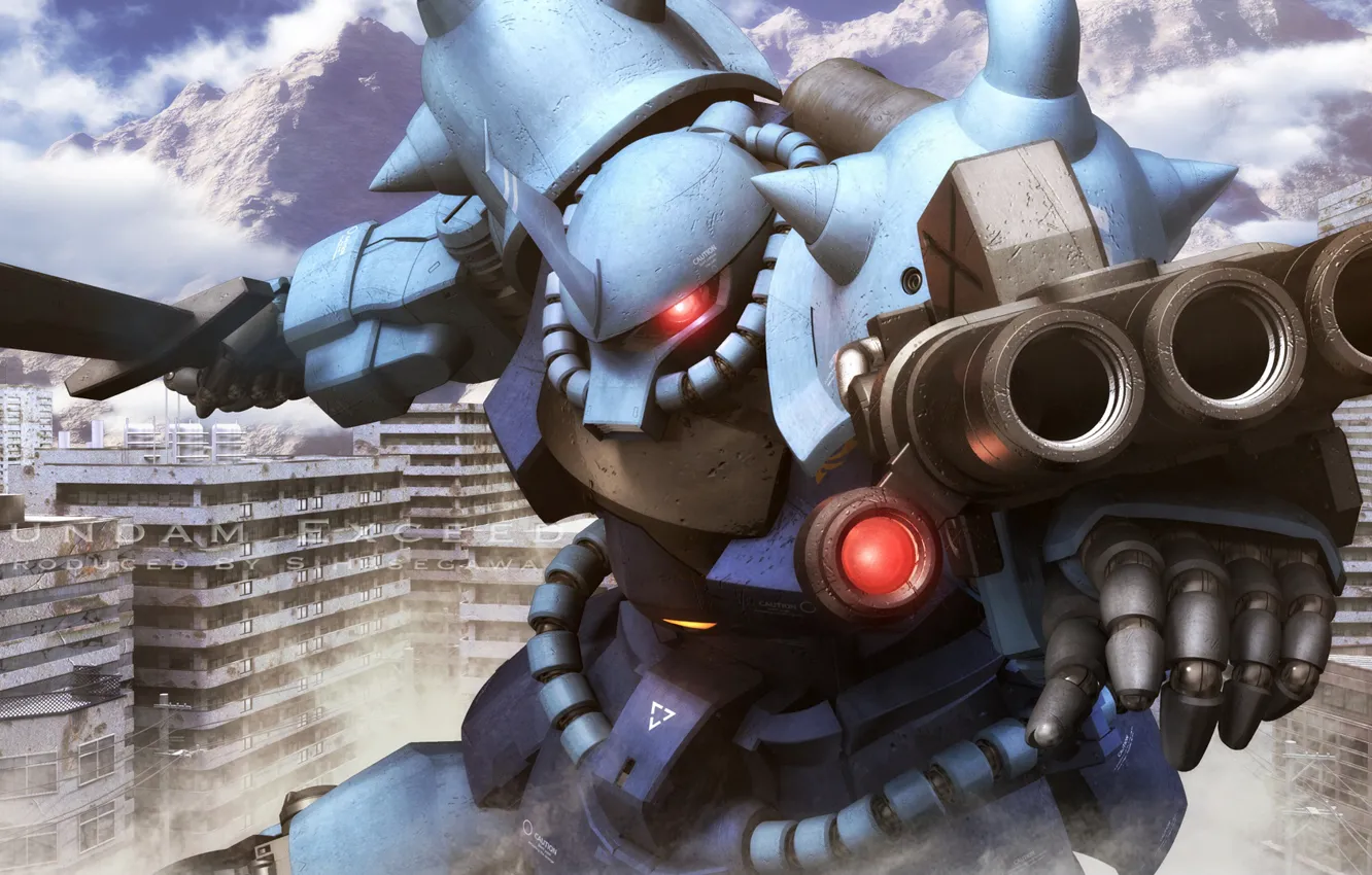 Photo wallpaper the city, weapons, robot, dust, Mobile Suit Gundam