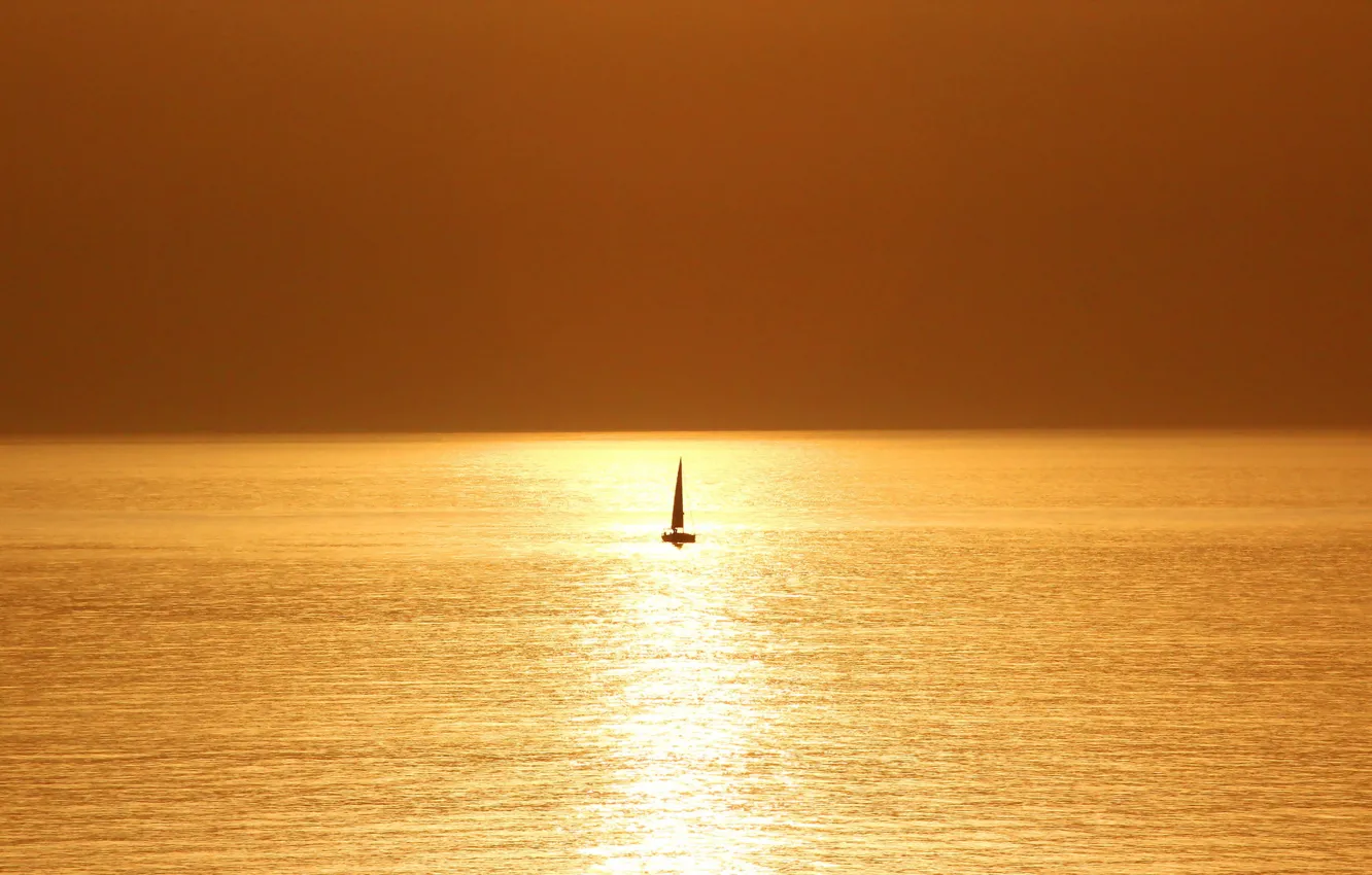 Photo wallpaper sea, sunset, boat