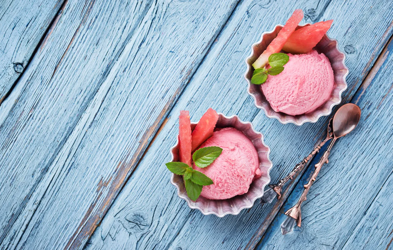 Photo wallpaper watermelon, berry, ice cream, dessert