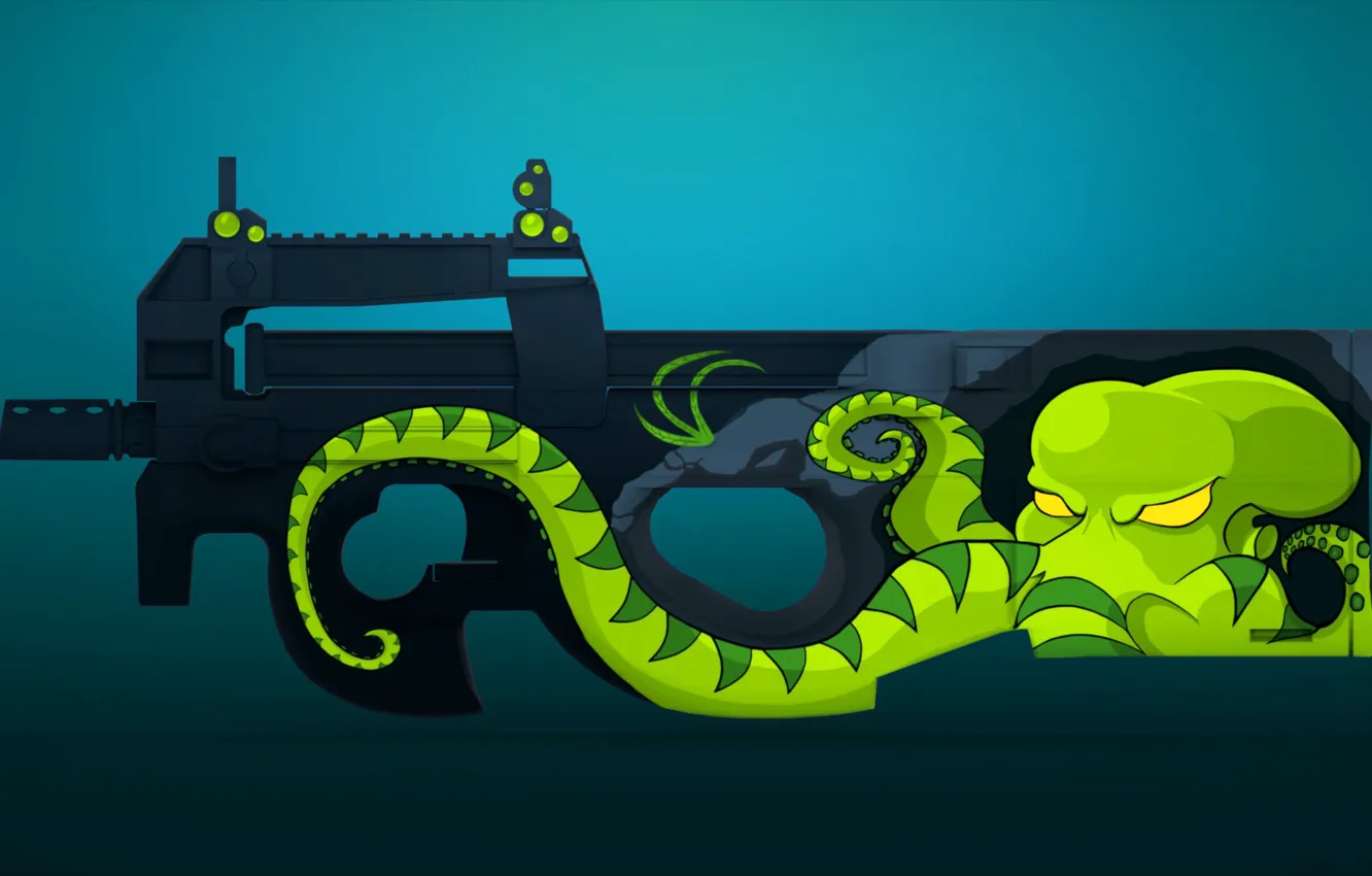 Photo wallpaper octopus, tentacles, paint, cs go, Workshop, P90, gunsmith, green hunter