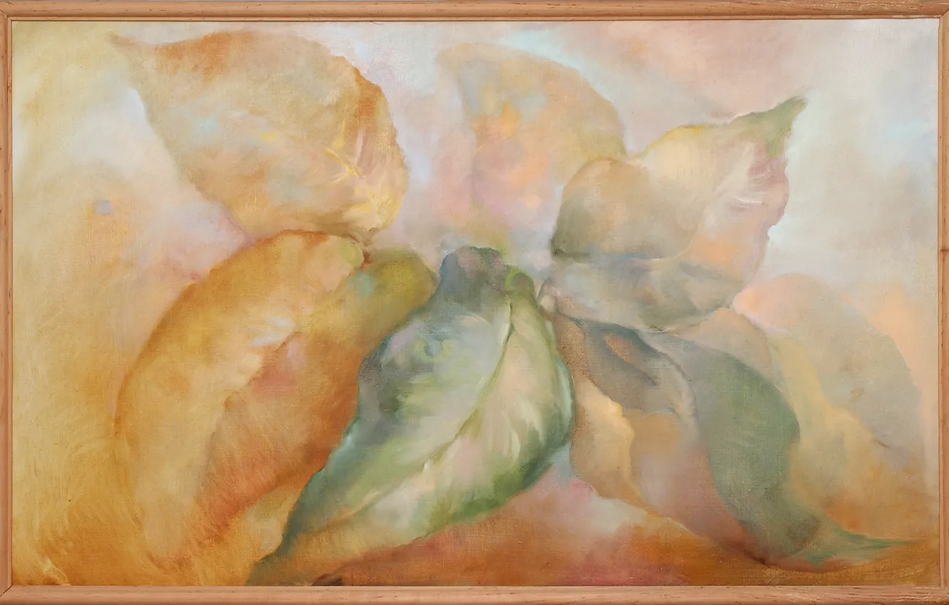 Photo wallpaper leaves, yellow, green, dull, picture, still life, Sfumato, gift painting