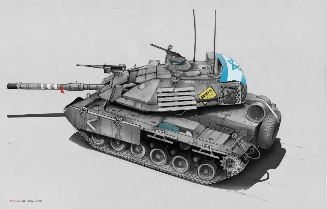 Photo wallpaper figure, graphics, tank, pencil drawing, Israel, The IDF, painted tank, Magach