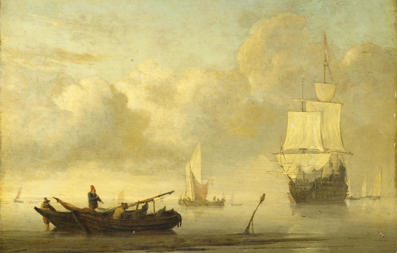 Photo wallpaper oil, picture, Willem van de Velde the Younger, Willem van de Velde II, 1707, Ships …