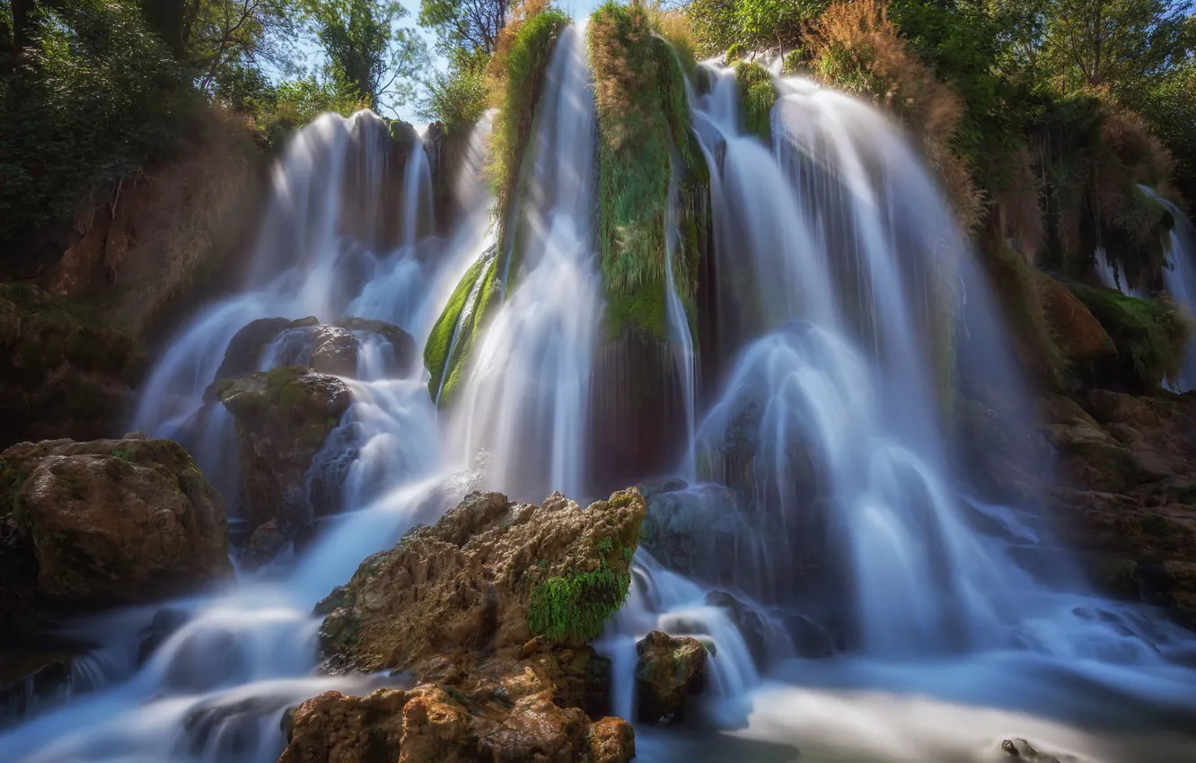 Photo wallpaper rocks, waterfall, stream