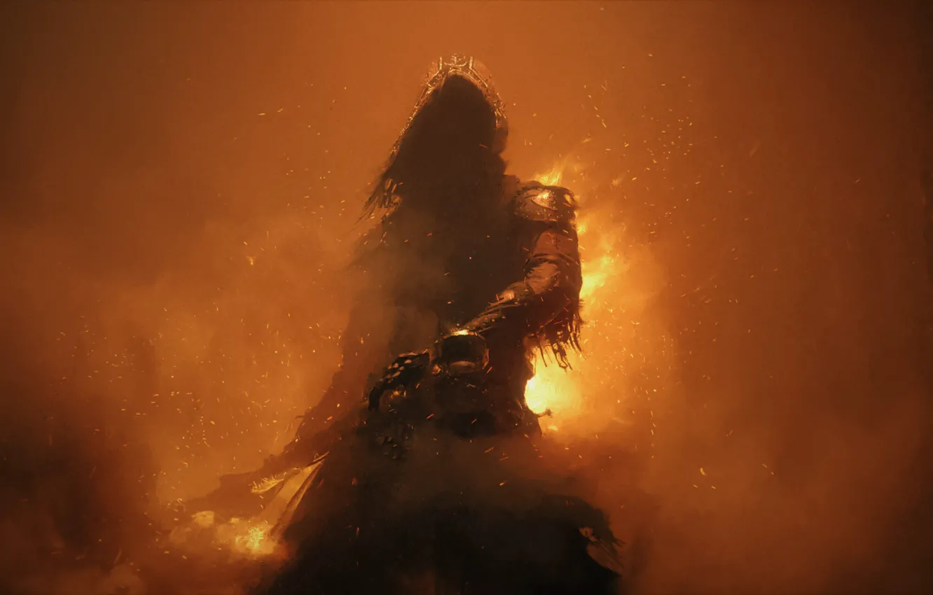 Photo wallpaper fire, Warhammer, art, dark fantasy, cape, Ash Thorp