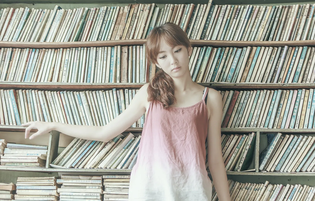 Photo wallpaper Girl, library, Asian
