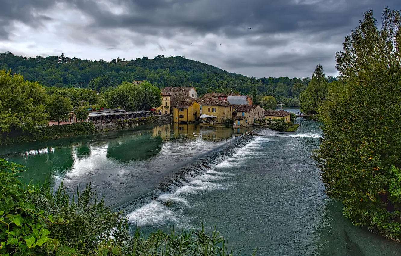 Photo wallpaper forest, river, beauty, village, Borghetto
