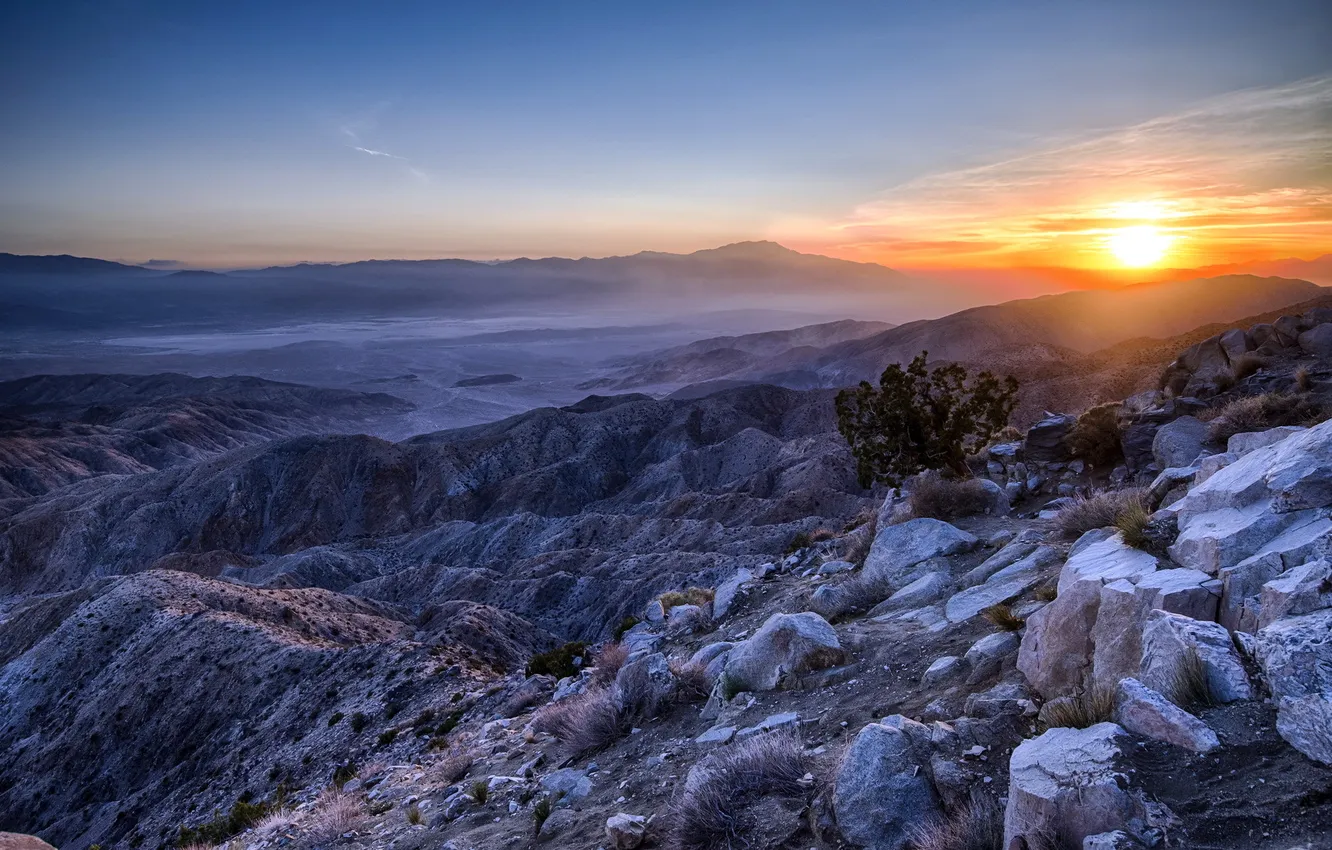Photo wallpaper landscape, sunset, mountains