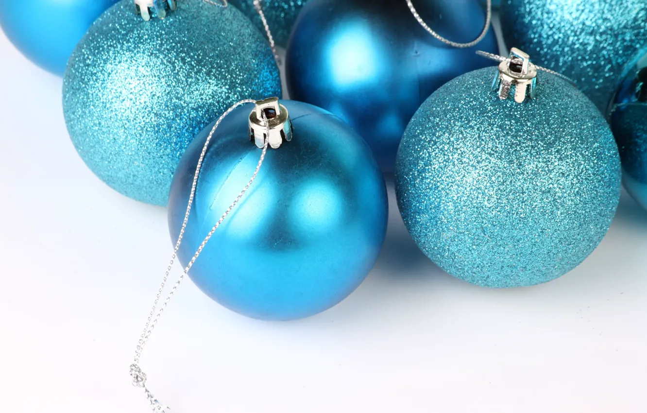 Photo wallpaper macro, holiday, blue, Christmas balls, glitters