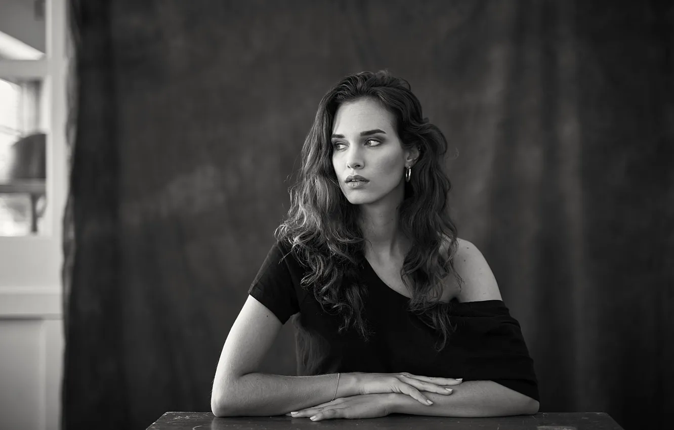 Photo wallpaper girl, photo, model, black and white, Janina