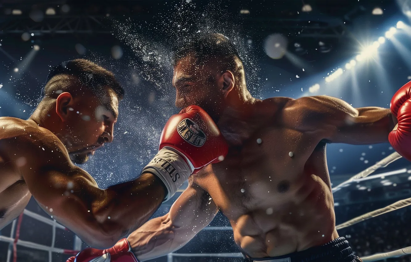 Photo wallpaper sport, Boxing, blow, gloves, male, two, digital art, AI art