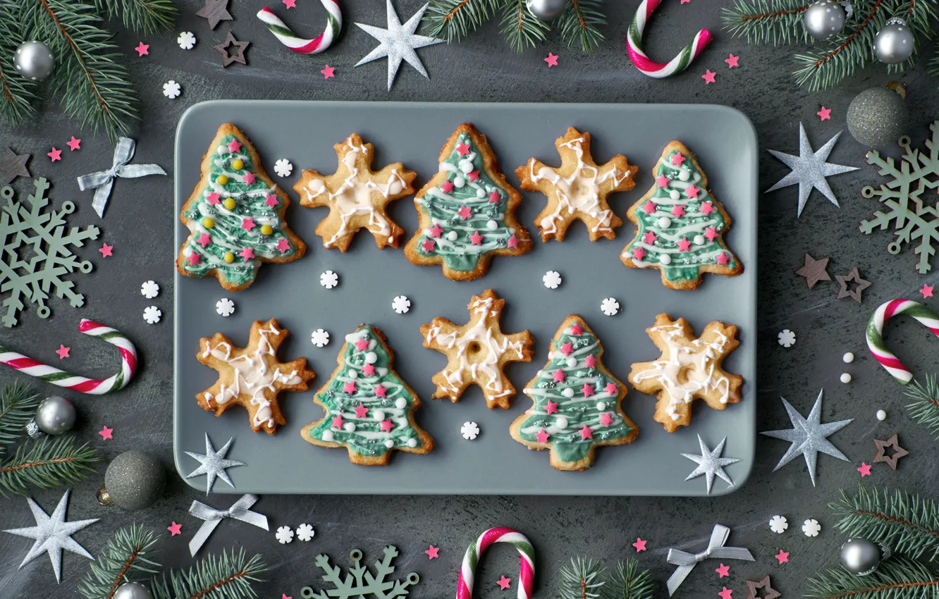 Photo wallpaper decoration, new year, Christmas, Christmas, wood, cookies, decoration, gingerbread