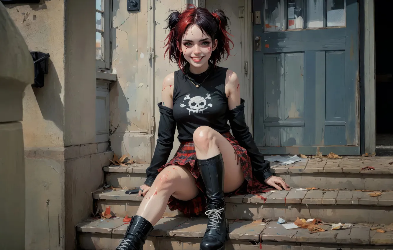 Photo wallpaper girl, brunette, skirt, KNEE SOCKS, AI Art