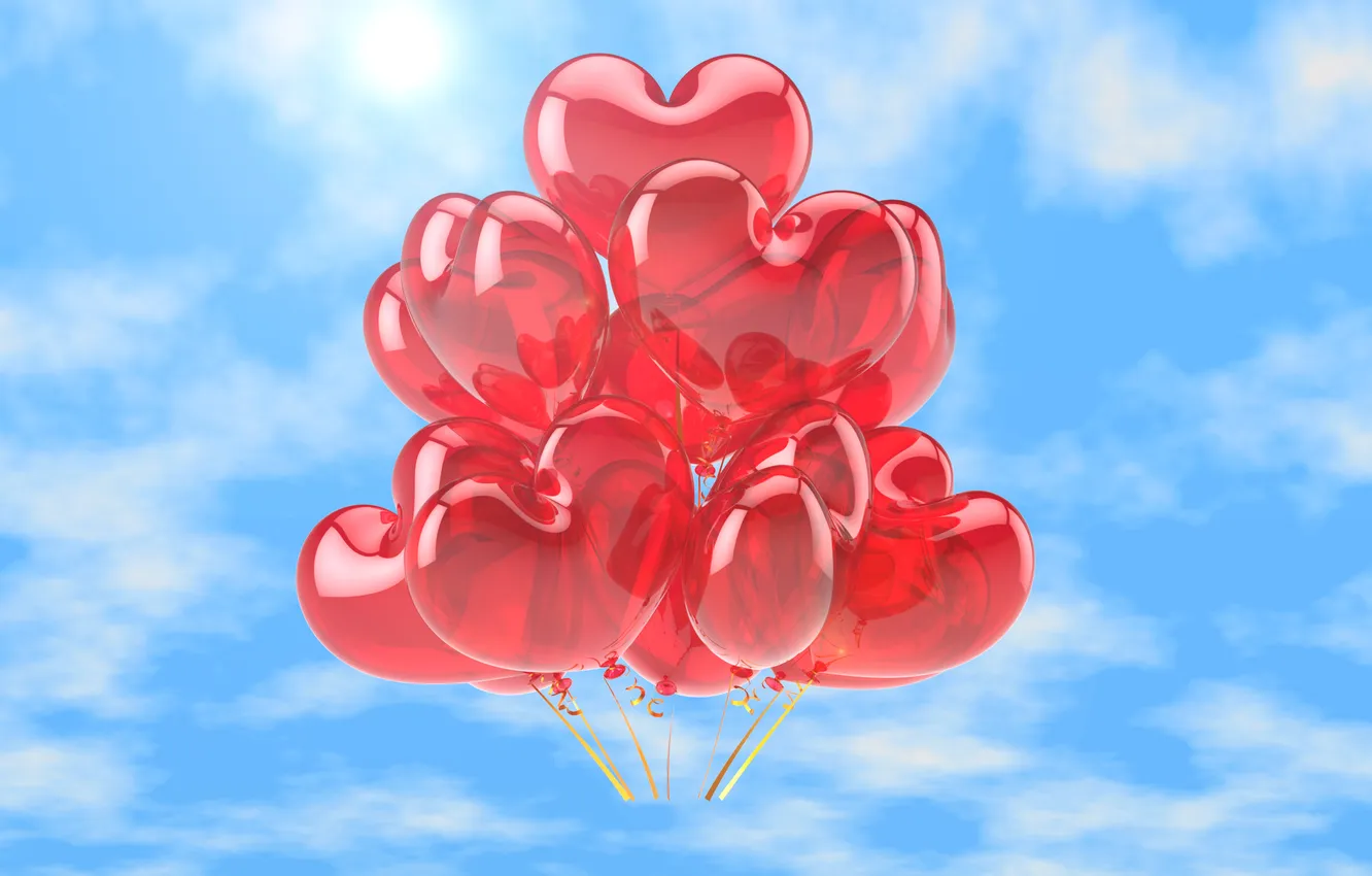 Photo wallpaper love, balloons, hearts, love, sky, heart, romance, Happy