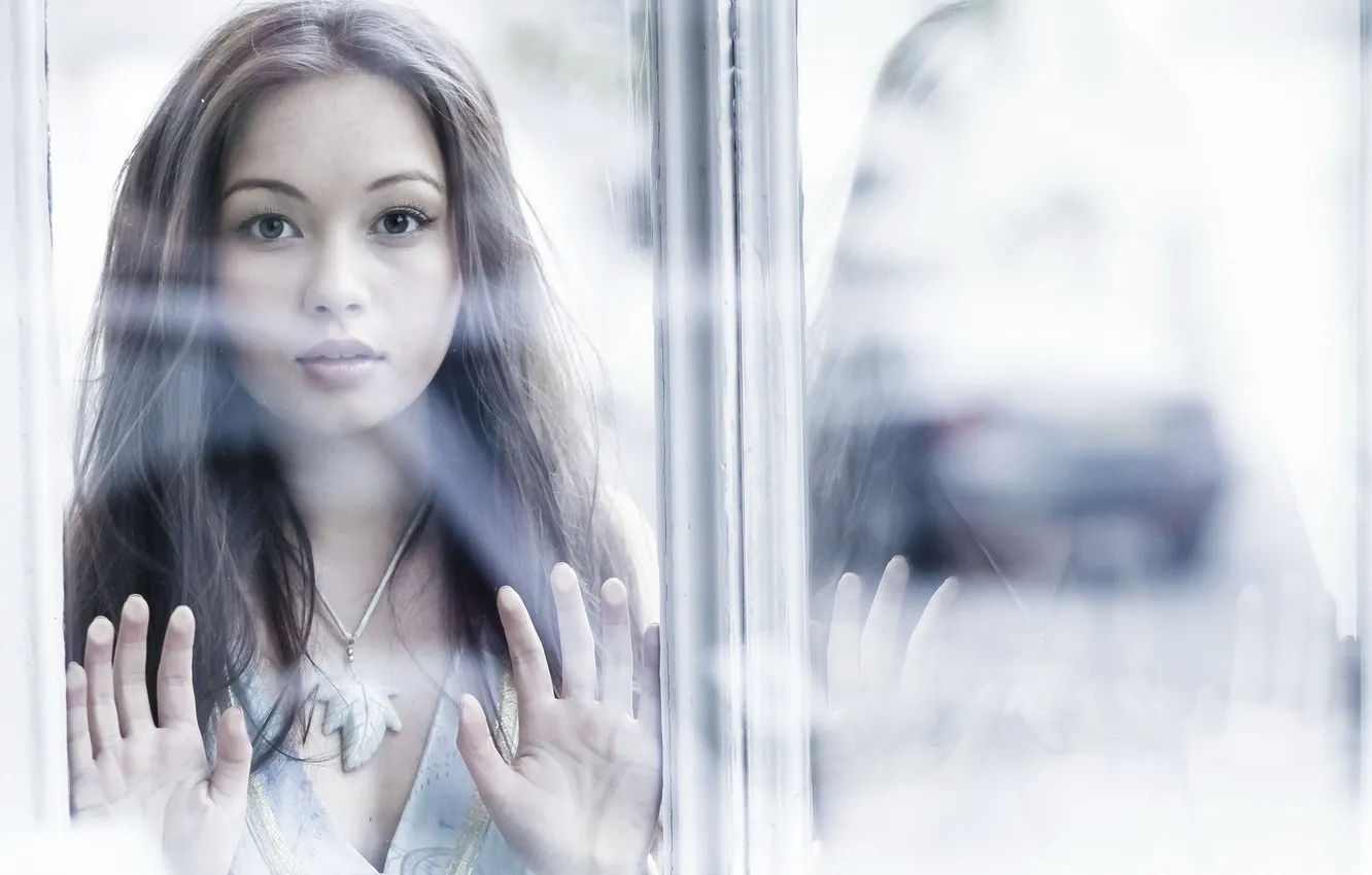 Photo wallpaper girl, background, hands, window