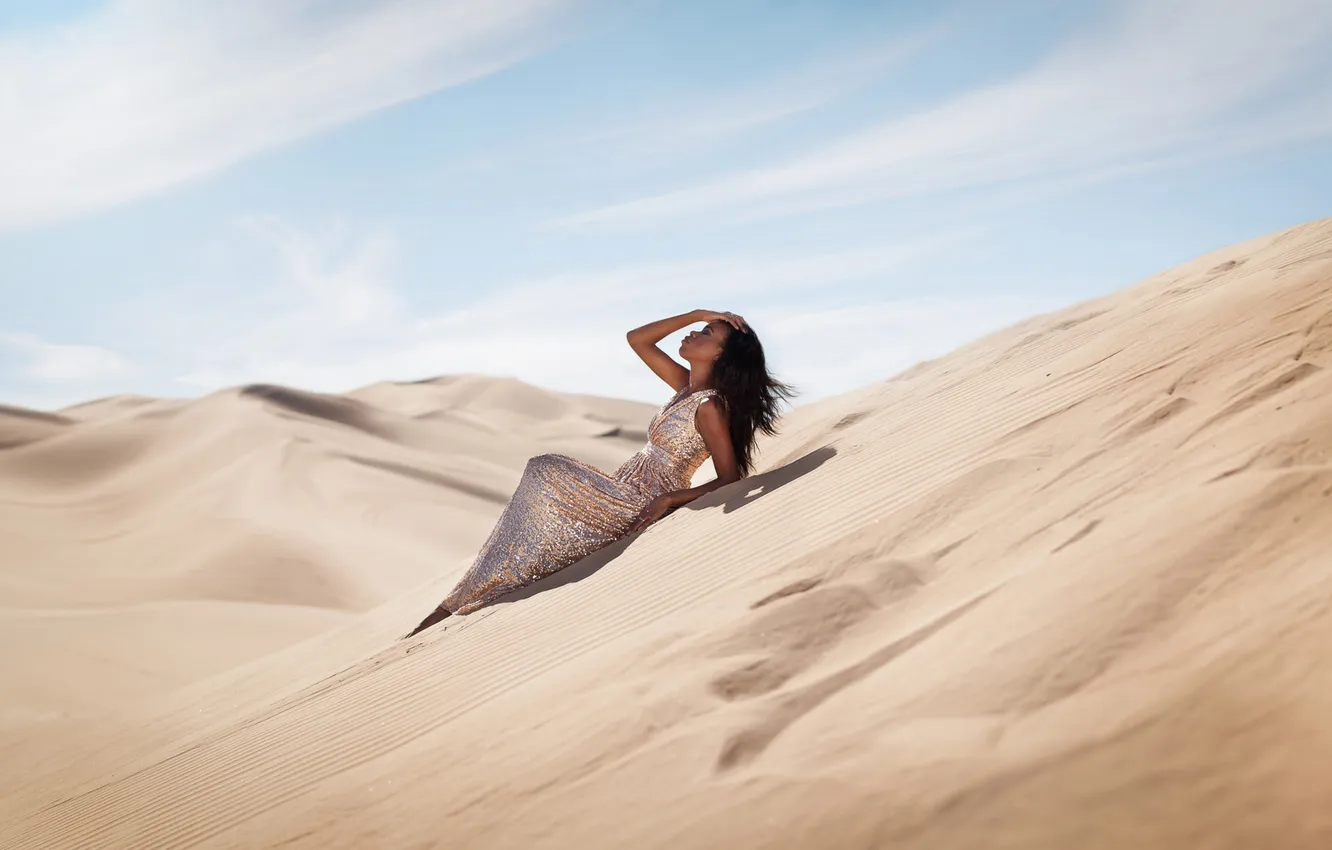 Photo wallpaper the sky, girl, desert