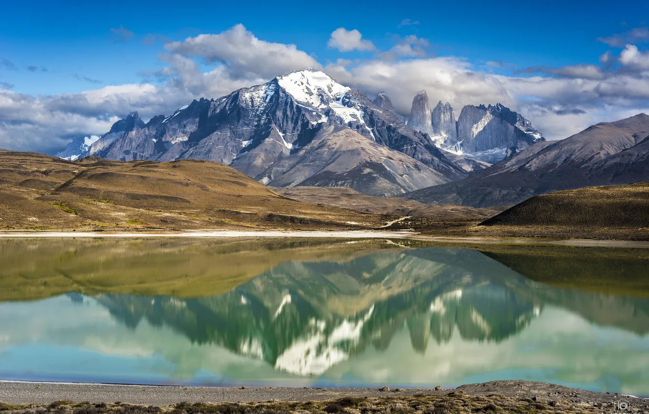 Photo wallpaper snow, mountains, nature, lake, reflection